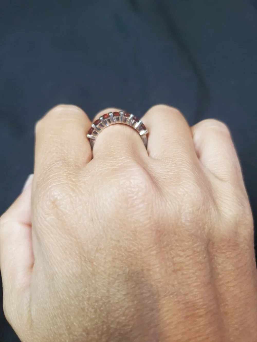 925 sterling silver Garnet half eternity band